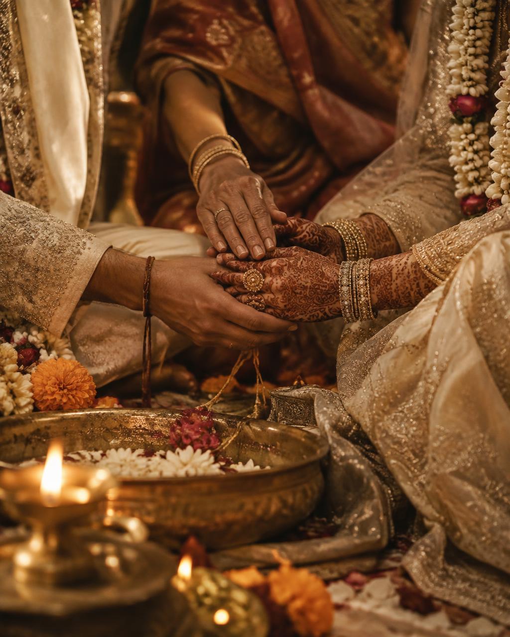 Hands during an intimate wedding ritual
